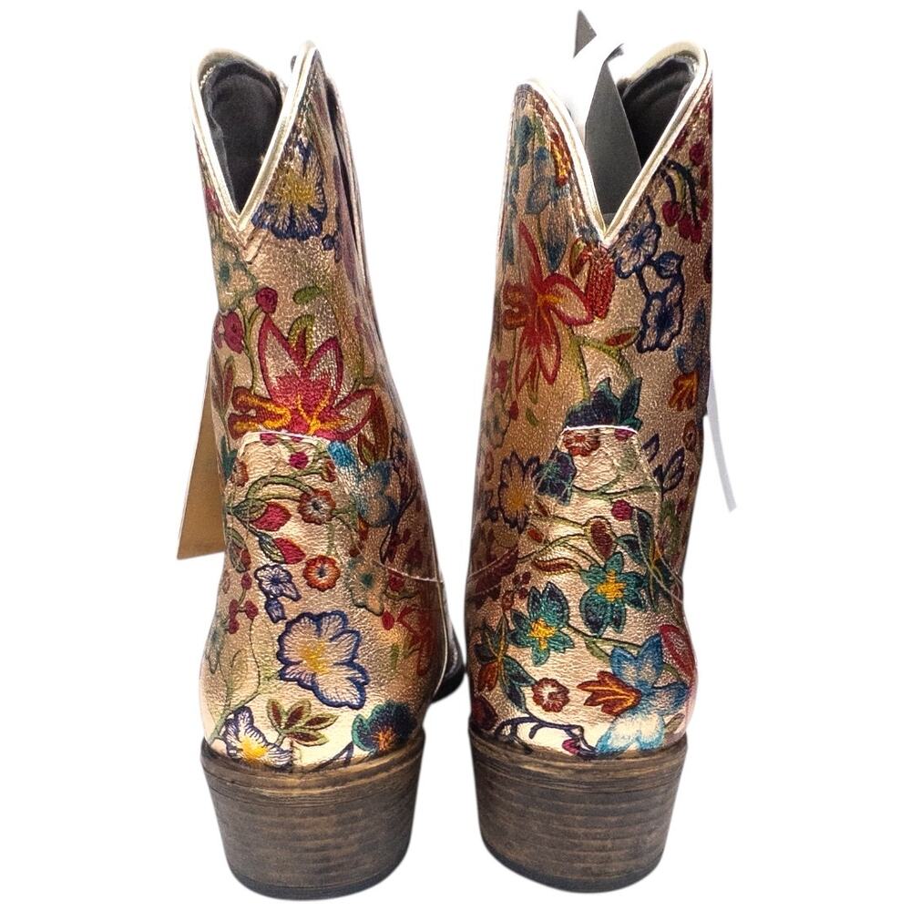 Roper Ingrid Metallic Gold Floral Snip Toe Women's Western Boots Size 7.5 - Picture 6 of 8